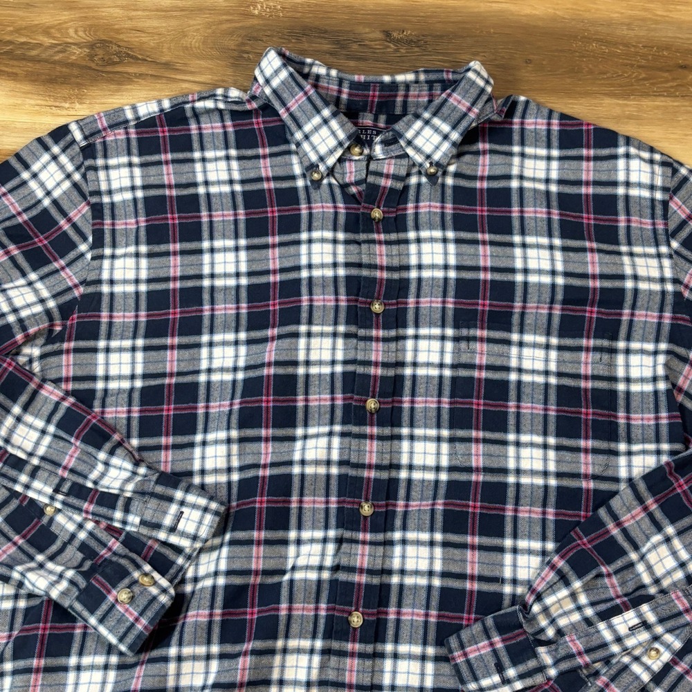 Charles Tyrwhitt Button Down Mens XL Heritage Brushed Twill Slim Fit Navy Plaid